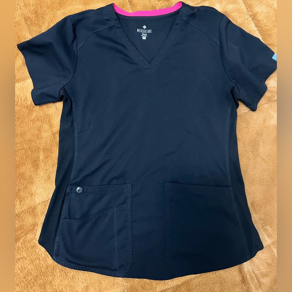 Medcouture touch black scrubs set top bottom women’s medium
